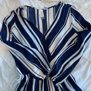 BLUE AND WHITE STRIPED ROMPER